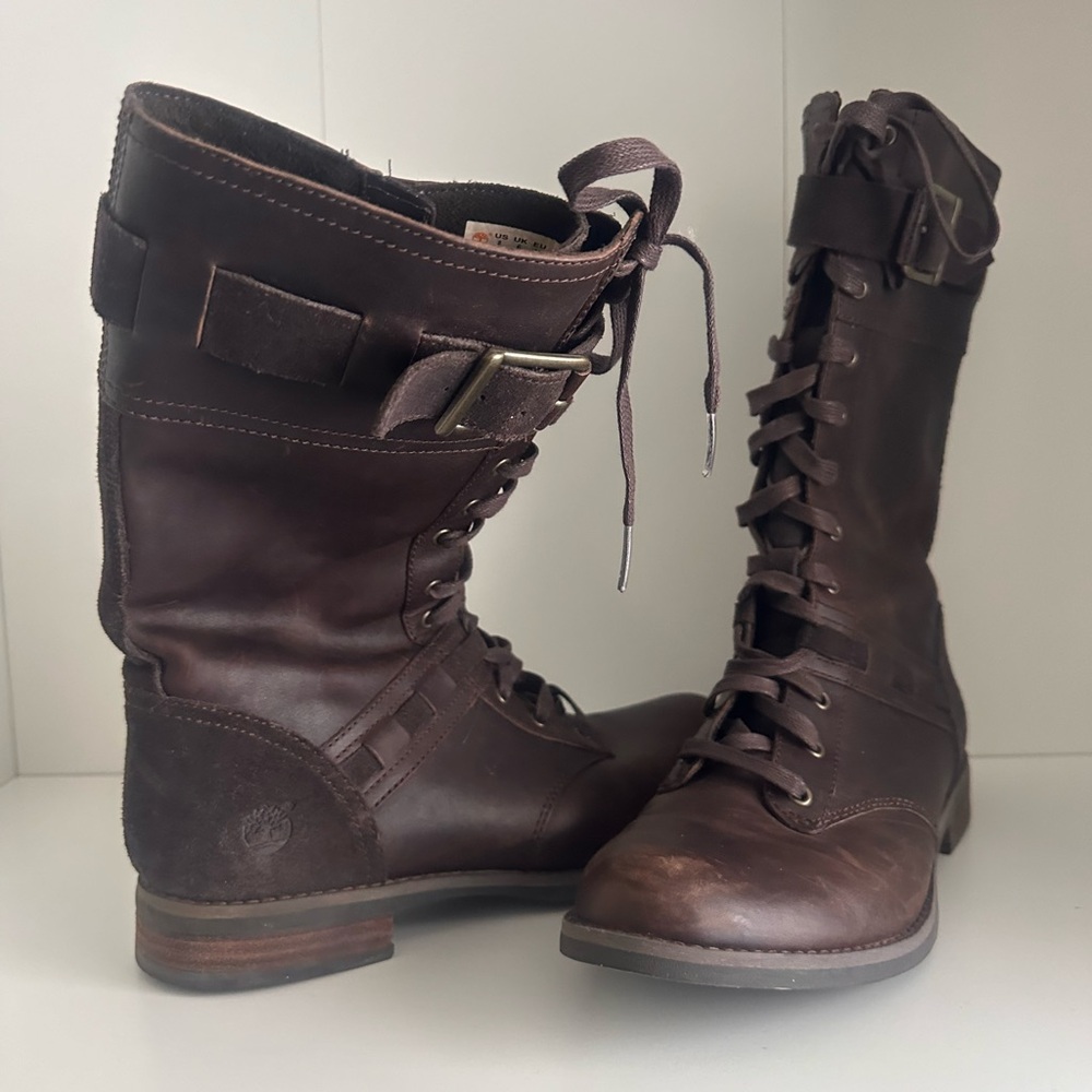 Brown timberland boots barley worn
